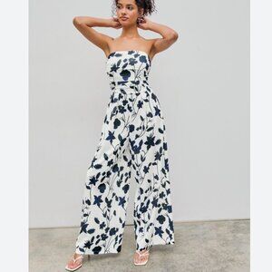 OLIVACEOUS Strapless Jumpsuit White / Navy Blue -Bridal -  Size Medium